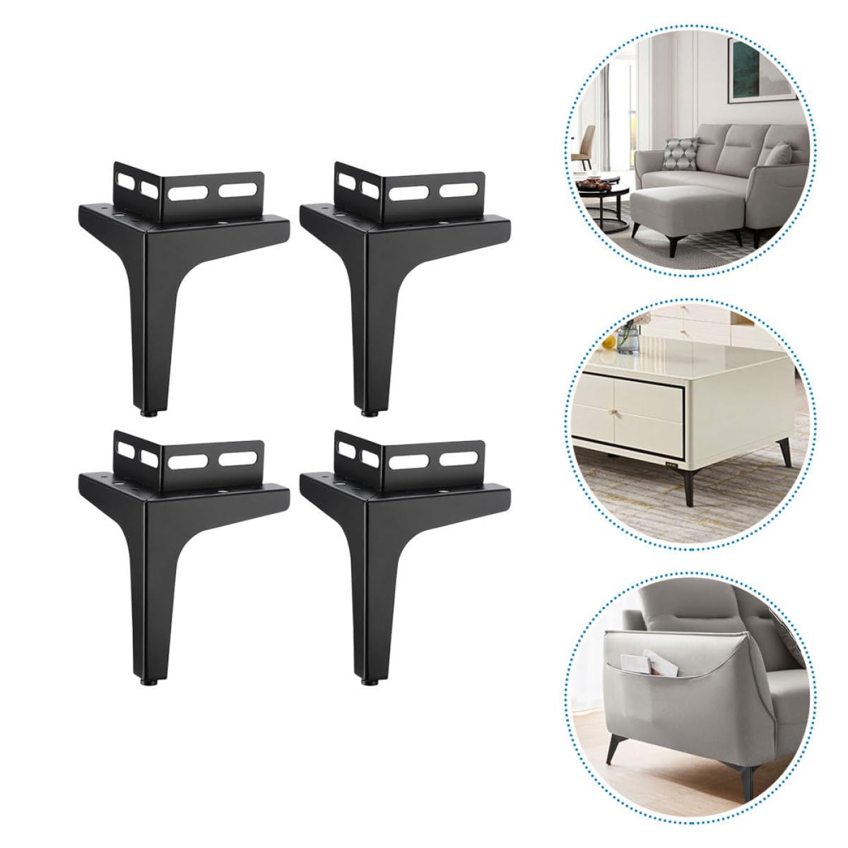 Abaodam Gambe per Mobili in Acciaio Laminato a Freddo Nero 4 Pezzi Supporto Resistente a Umidità e Polvere per Tavolino da Caffè e Divano, Facile da Pulire, Design Creativo per Uso