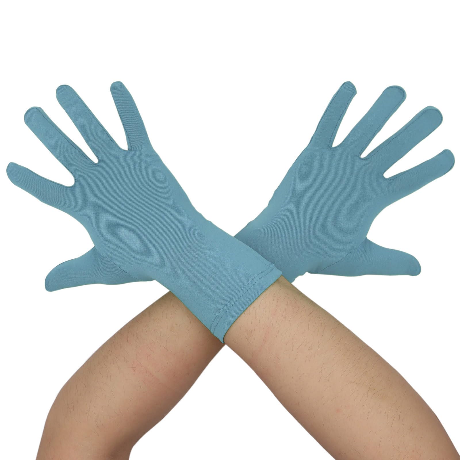 Aniler Men's and Women's Wrist Length Spandex Gloves Wedding Party Christmas Costume Party Dance Gloves, Light Blue, One Size
