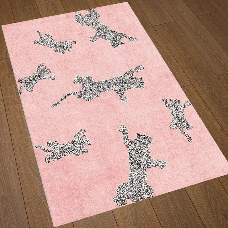 Alfombra de guepardo rosa de 120x200 cm lavable para dormitorio
