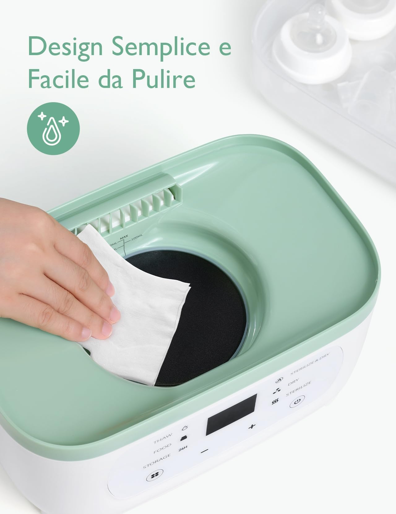 Momcozy Sterilizzatore Biberon Elettrico a Vapore 3-in-1 – Sterilizza, Asciuga e Riscalda, Elimina Molti Batteri Comuni In Vari Scenari d’Uso, Capacità 8 Biberon, Protezione Antigermi 24h