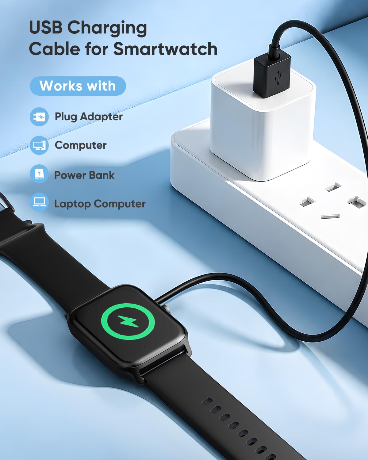 Quican Smart Watch Charger, Fast Magnetic USB Charging Cable with Overcharge Protection, Replacement Cord Compatible with ID208PLUS GTX20 IDW13PLUS IDW19H IDW20 IDW28, AR-01/02, DR-03/05/06, 1.65ft