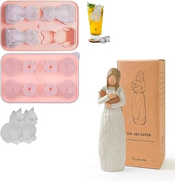 Hand Painted Resin Cat Figurines Cat Memorial Gifts & Cute Silicone 3D Cat Ice Cube Mold for Cat Lovers