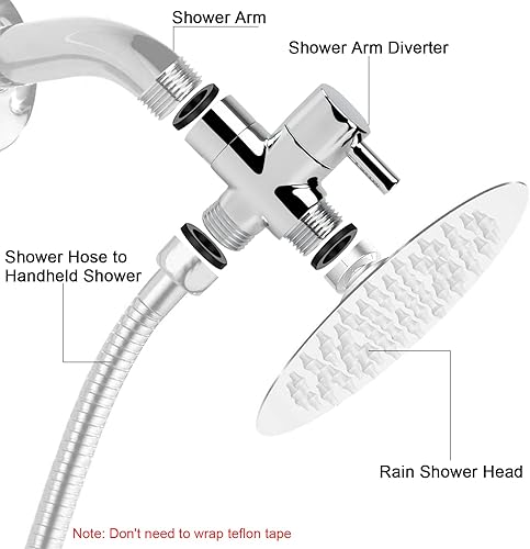 Miniatura 4 de NearMoon Brazo de ducha de latón macizo G12 pulgadas Válvula desviadora universal de 3 vías totalmente metálica para cabezal de mano y fijo,