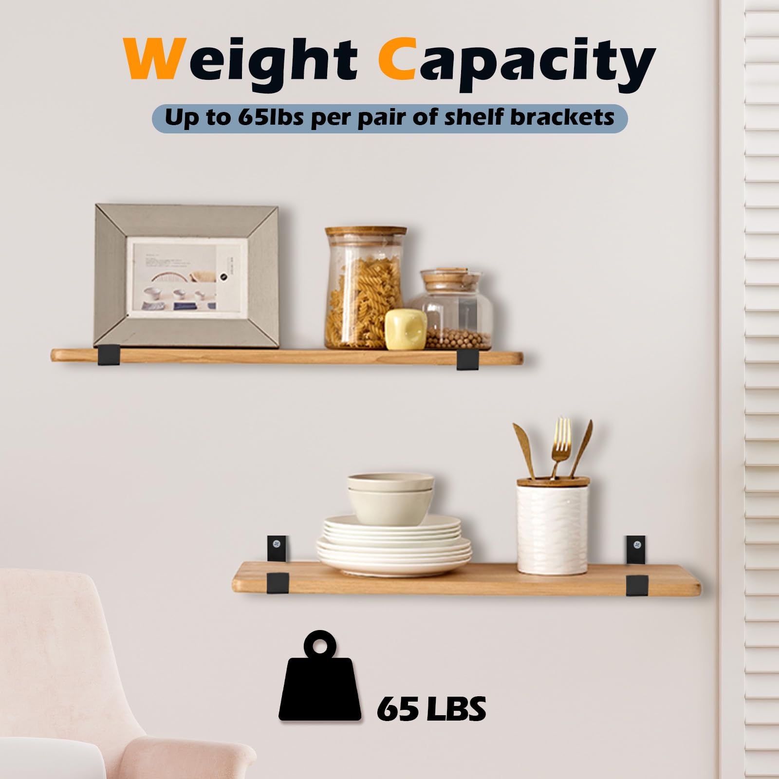 Heavy Duty Shelf Brackets 4pcs, 6 Inch Black Wall Mounted - Image 4