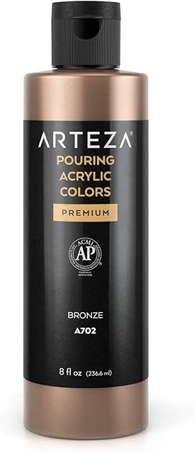 ARTEZA Acrylic Pouring Paint, 8 oz (236 ml), A702 Bronze, High-Flow Acrylic Paint, No Mixing Needed, Paint for Pouring on Canvas, Glass, Paper, Wood, Tile, and Stones