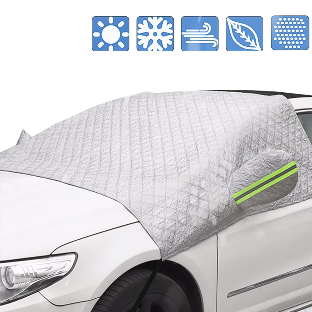 Kwak'sWindshield Snow Cover, Car Snow Ice Cover for Windshield Four-layer Protection Car Windsheild Cover UV Sun Protection Wiper Protector (White)
