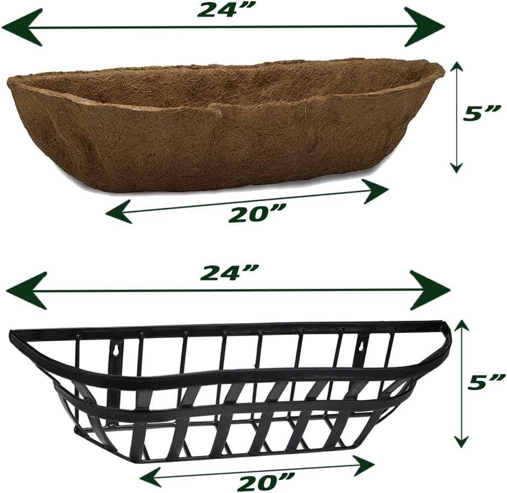 Ashman Trough 1 Pack, Deck Railing Planter Box, Black, Metal Garden Trough Deck Planter with Coco Liners.