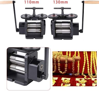 Manual Jewelry Rolling Mill Flat Rolling Mil Combination Rolling Mill, 110mm/130mm Wide 55/65mm Diameter Rollers Manual Rolling Mill Machine Jewelry Marking Tools (110MM)