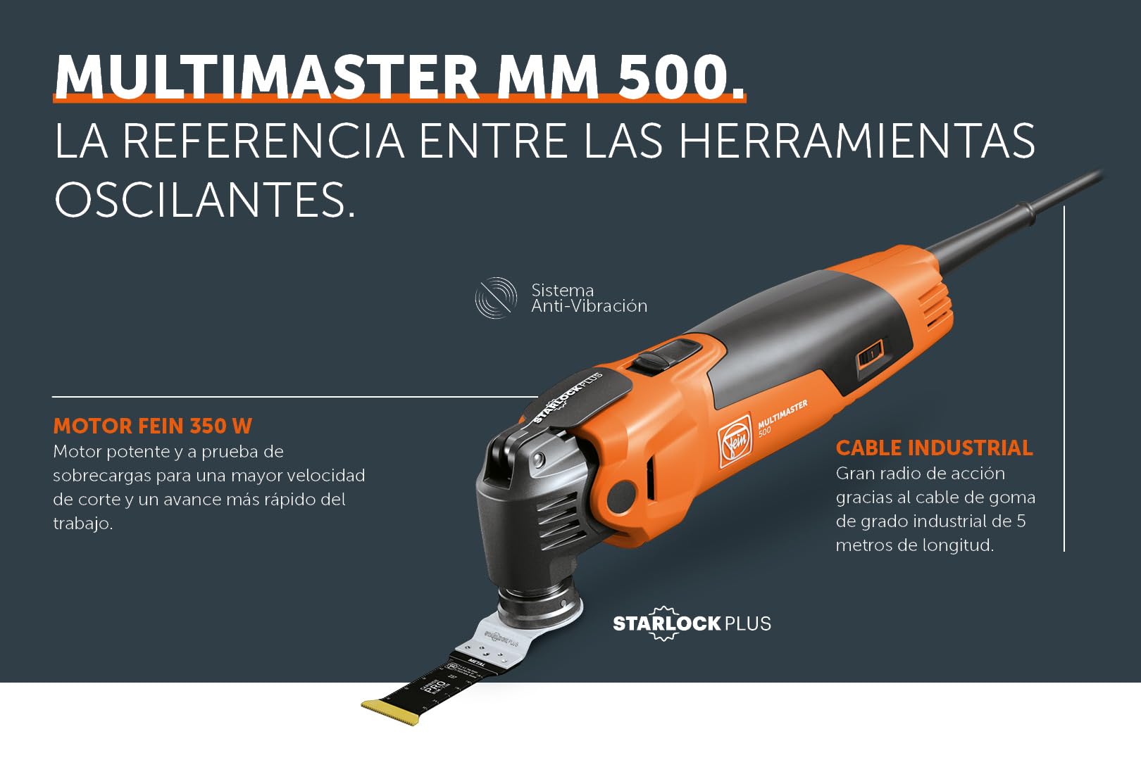 FEIN Multimaster MM 500 Plus Top, rápida velocidad de corte con más de 30 accesorios, Motor FEIN 350 W, Sistema antivibración, Portaherramientas StarlockPlus, Cambio de herramienta rápido QuickIN