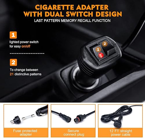 Miniatura 8 de Barra de luz estroboscópica de emergencia Xprite de 31.5 pulgadas para vehículos, 7 modos, BlancoAzul