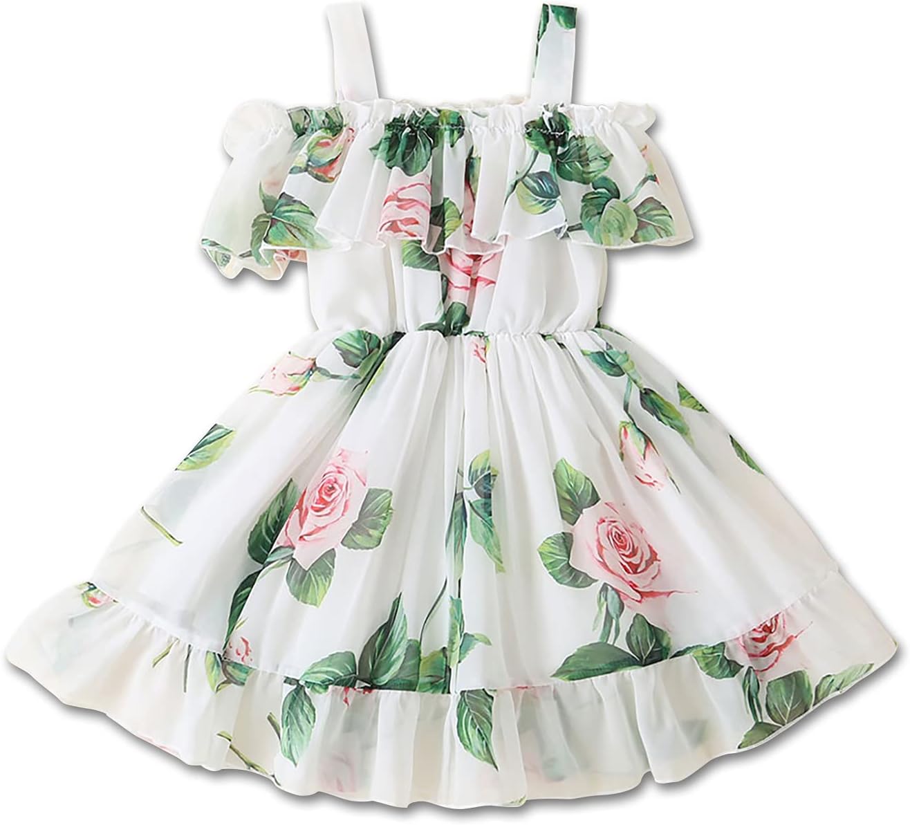 Derouetkia Toddler Baby Girls Summer Floral Dress Off Shoulder Skirt Chiffon Princess Dresses Suspender Sundress for Little Girls