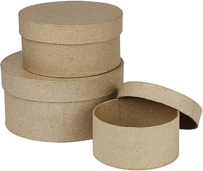 Creativ 263700 Pappmaché-Boxen, rund, 10 + 13 + 16 cm, Braun, 3 Stück
