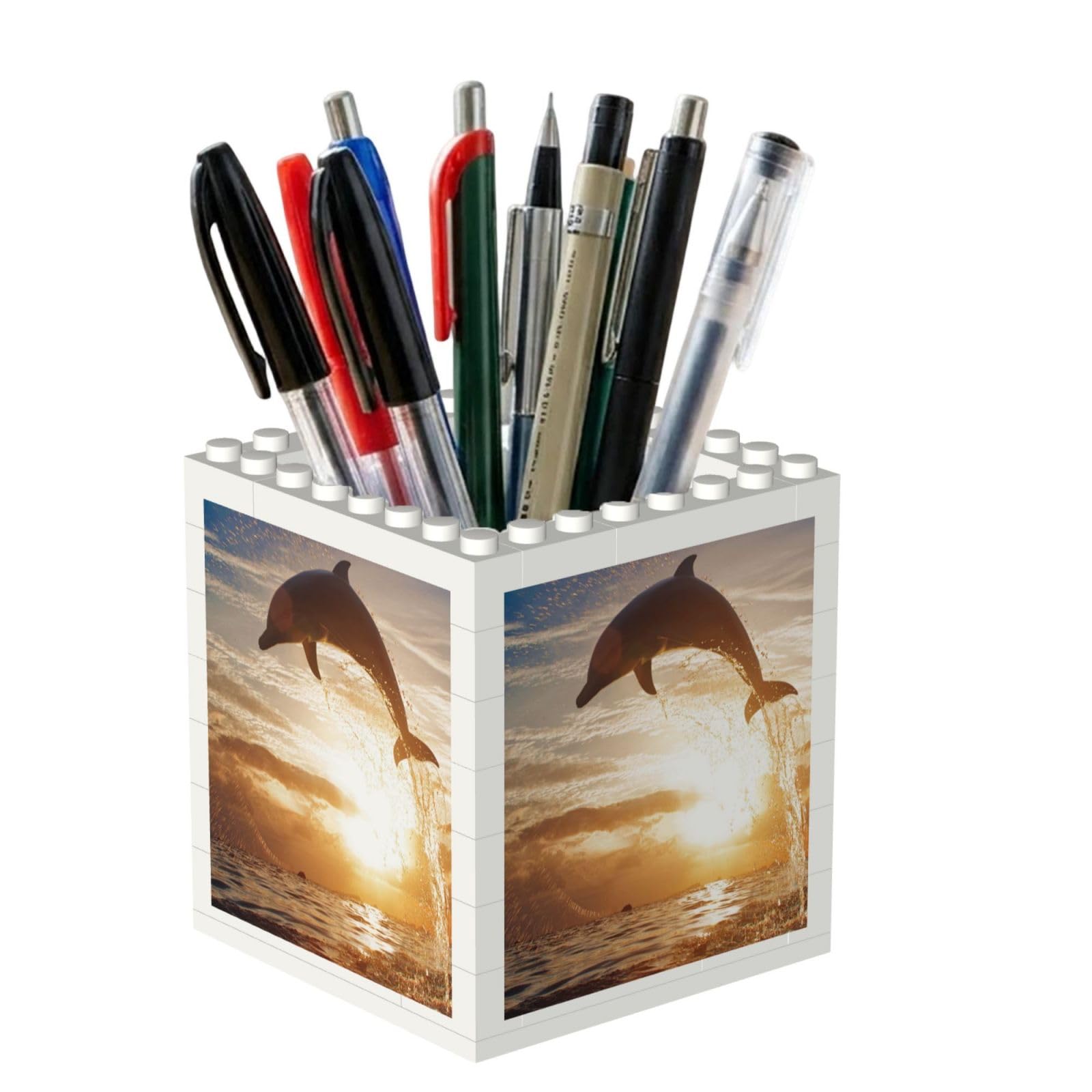 Poadnly Dolphin Jumping From Shining Water, Pen Pot Pencil Holder for Office Home School, Compact Desk Organiser for Office Stationery