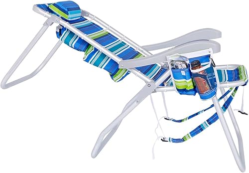 Miniatura 7 de Silla de playa plegable de aluminio de alta resistencia para adultos  Coloque plana, 5 posiciones reclinables  Bolsa térmica aislada extraíble y