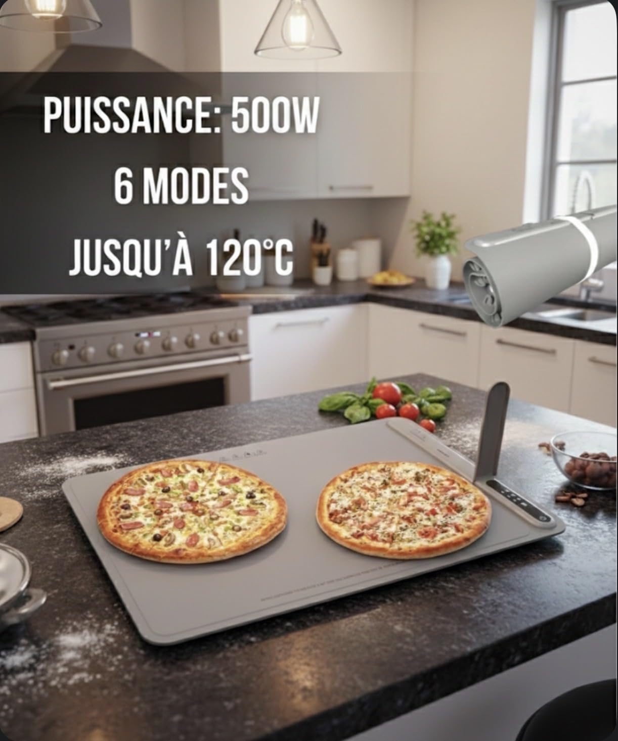 Plata 2.0 CELOX - Piastra riscaldante 500 W, arrotolabile e portatile, 6 posizioni da 60 a 120 °C, silicone flessibile, utilizzabile su timer, non si riaccende automaticamente, 60 x 40 cm + borsa.