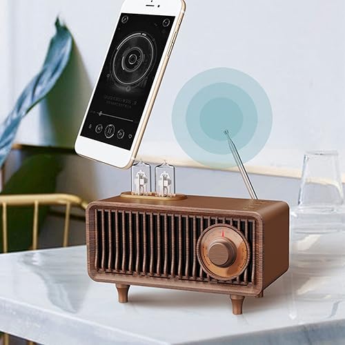 Miniatura 6 de Altavoz estéreo inalámbrico de madera retro con tubo de vacío y luces ambientales LED, tarjeta de memoria, disco U, altavoz de radio vintage AUX