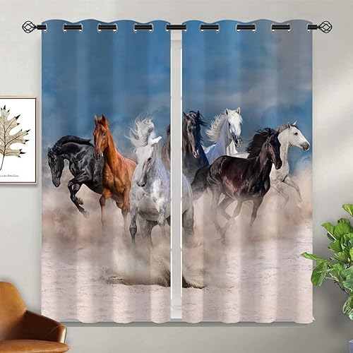 Miniatura 10 de Cortinas opacas con cabeza de caballo para niñas y niños, decoración del hogar, semental, animales, caballos marrones, con ojales, aislamiento