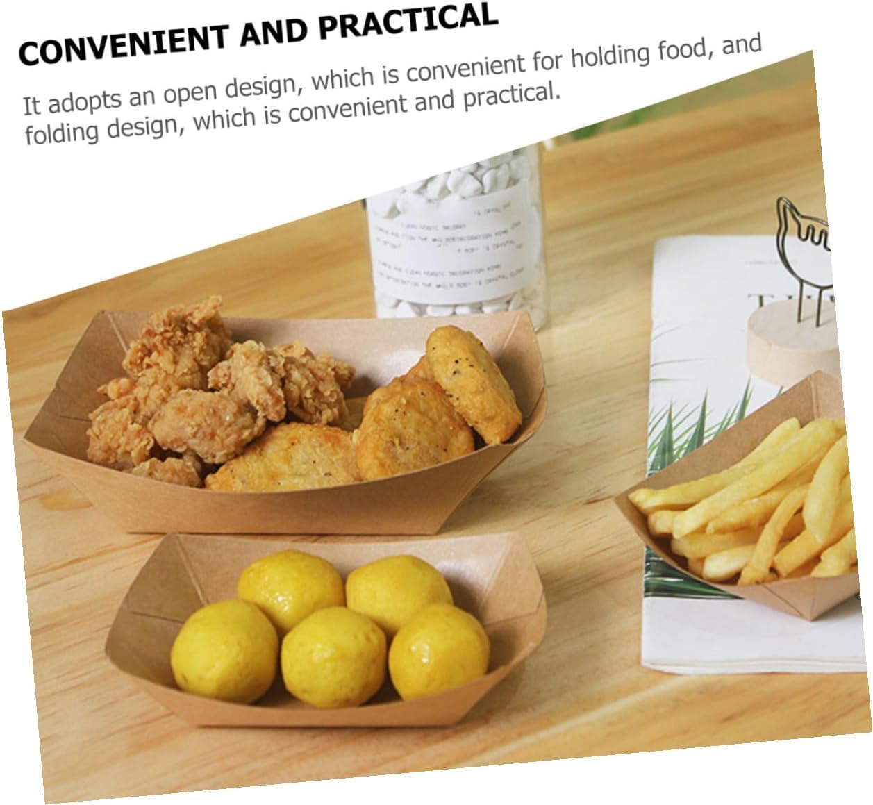100pcs Kraft Paper Oil Proof Frying Food Boxes Disposable Snack Containers for Fried Snacks and French Fries, Food Storage Takeout Boxes for Catering and Travel