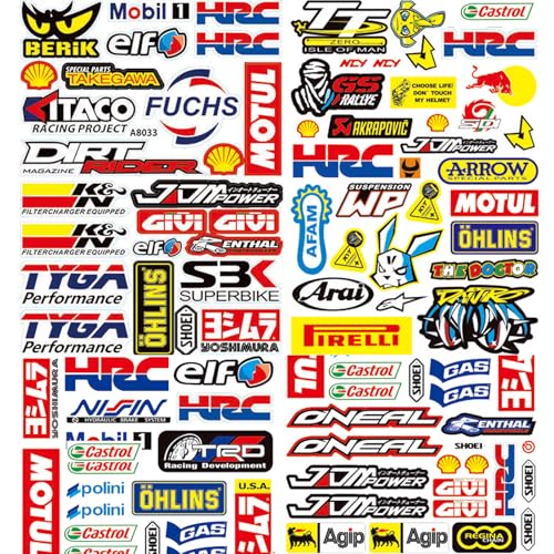 3 Feuilles Autocollant Moto Stickers Motocross Moto Autocollants pour Sponsor Vinyle Casque Sticker Voiture, Convient Aux Motos, Vélos de Course, Bicyclettes,...