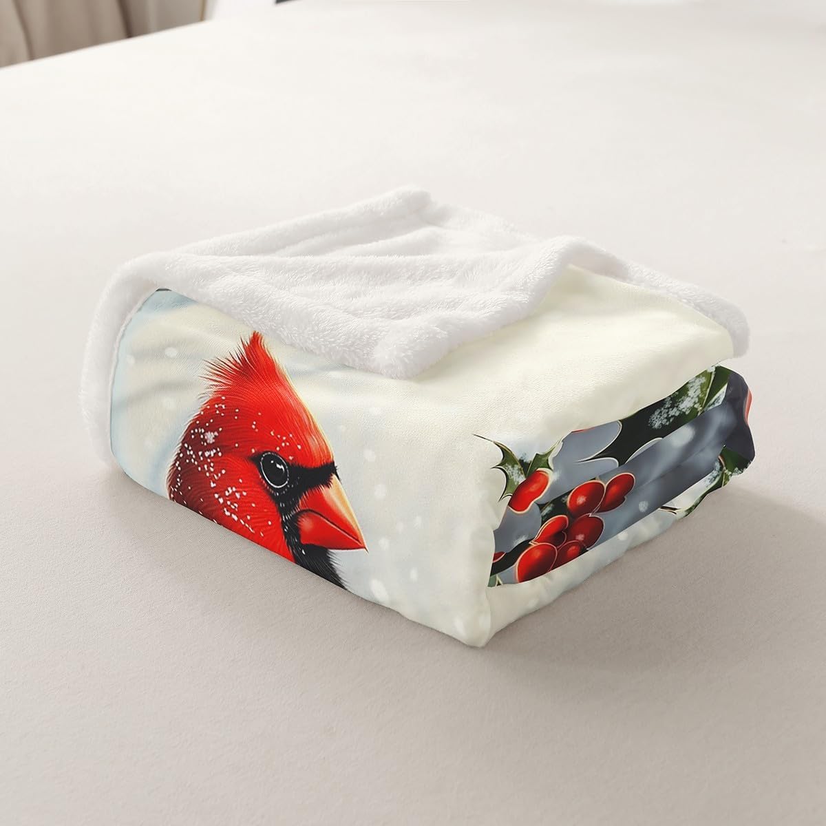 Erosebridal Red Cardinal Fleece Blanket Twin 60"X80" Winter Christmas Cardinal Sherpa Blanket for Kids Adults Bed,Xmas Branch Snowflake Throw Blanket Christmas Leaves Fuzzy Blanket