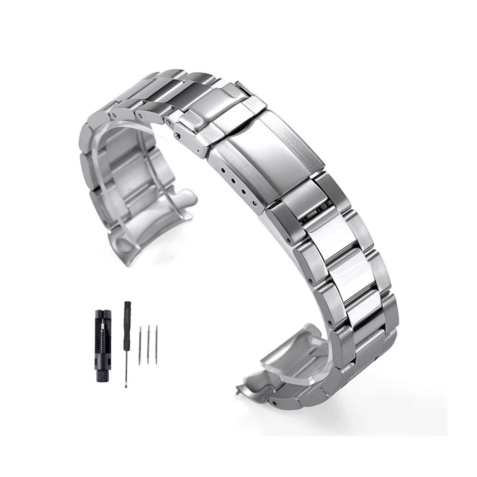 Bracelet de montre en métal avec extrémité incurvée de 20 mm - Fermoir pliable - Pour homme et femme
