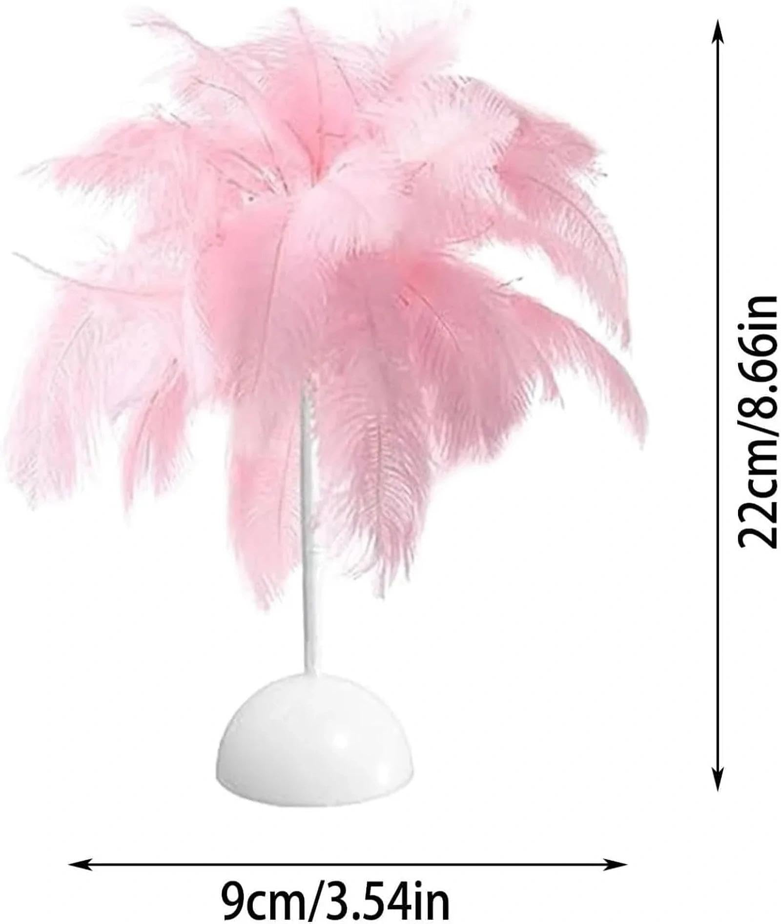 Lampa stołowa z piórami – elegancka lampka nocna LED z małym kloszem do sypialni i wystroju weselnego, zasilanie bateryjne/USB, puszyste strusie pióro