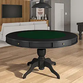 Mesa de Jogos Carteado 6 Lugares Bellagio com Gavetas e Tampo Reversível com Tecido Preto/Verde G42 - Gran Belo