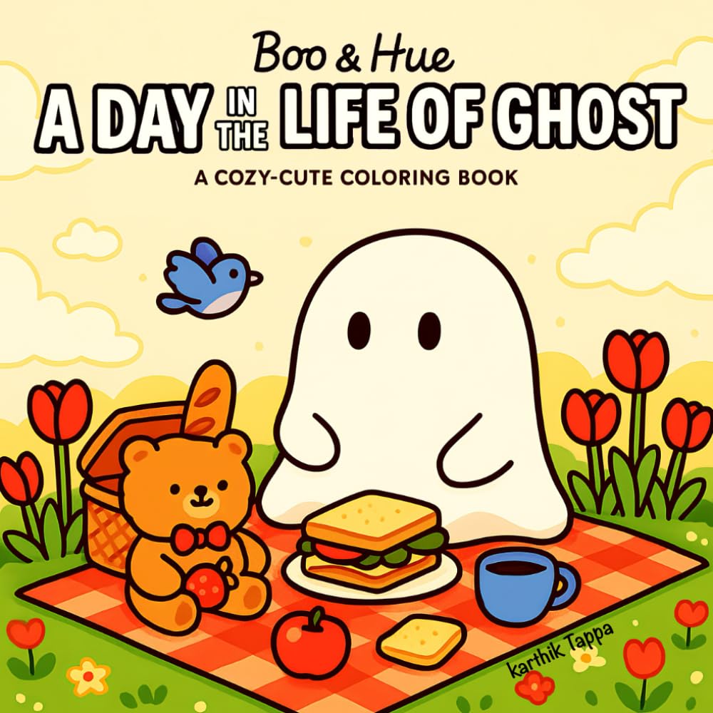 Boo & Hue: A Day in the Life of Ghost: A Cozy Cute Coloring Book for Adults & Teens: Featuring a Cute Little Ghost Enjoying Sweet and Spooky Everyday ... Halloween Coloring Series for All Ages!)