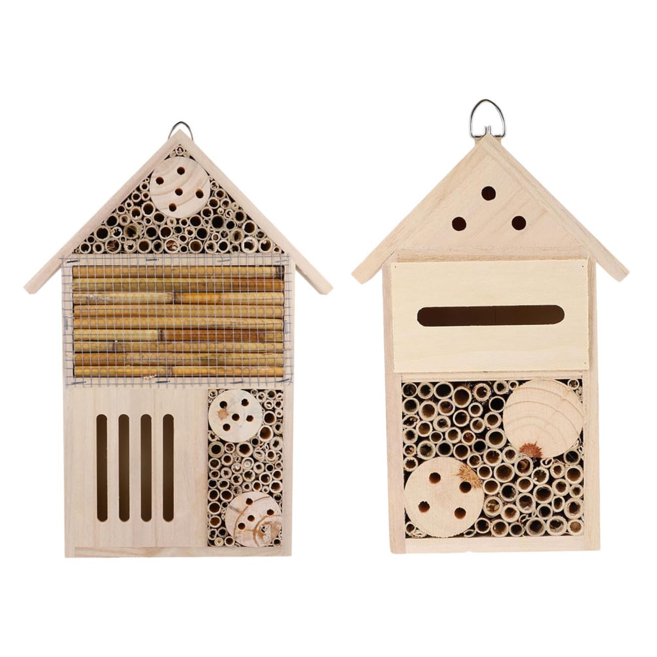 2 Stück Holz Bienenhotel als Insektenhaus mit Nisthilfe und Schutz für Wildbienen im Garten Dekoratives Holzhaus mit Rahmenmontage für Draußen