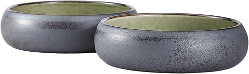 Uaral Juego de 2 cuencos de cerámica de 8.5 pulgadas, color negro y grande, 50 onzas, color negro y verde