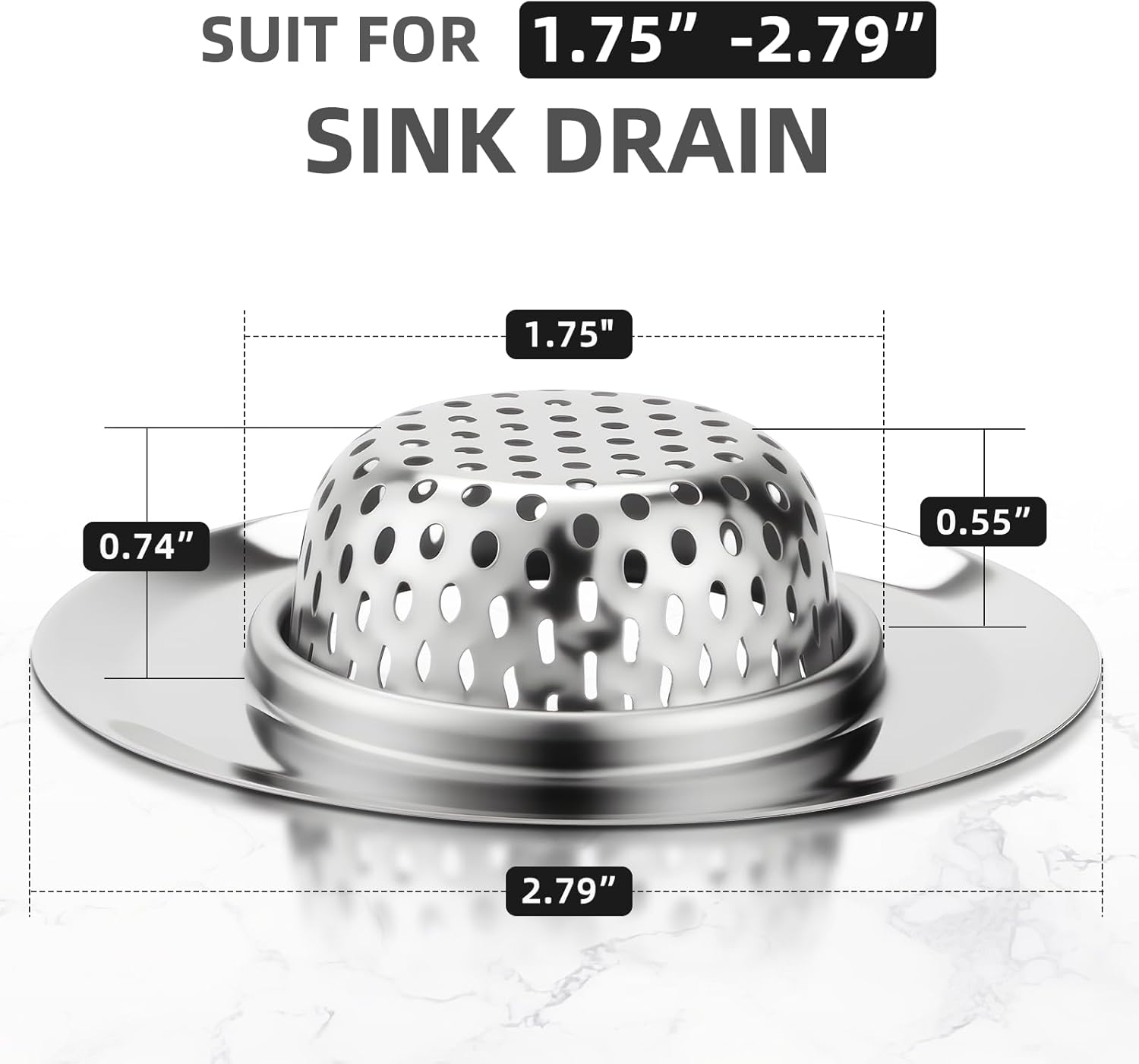 Bathtub Drain Strainer SANLESS Premium Stainless Steel Bathroom Sink Drain Strainer Filter Basket Hair Stopper for Wash Basin Bathtub Sink, 2.79 Inch (2PCS)