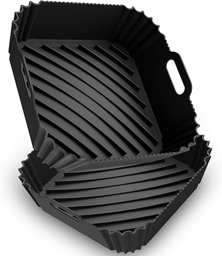 Forros de silicona para freidora de aire, paquete de 2 forros cuadrados reutilizables, bandeja de silicona para hornear de 4 a 7Qt para freidora de