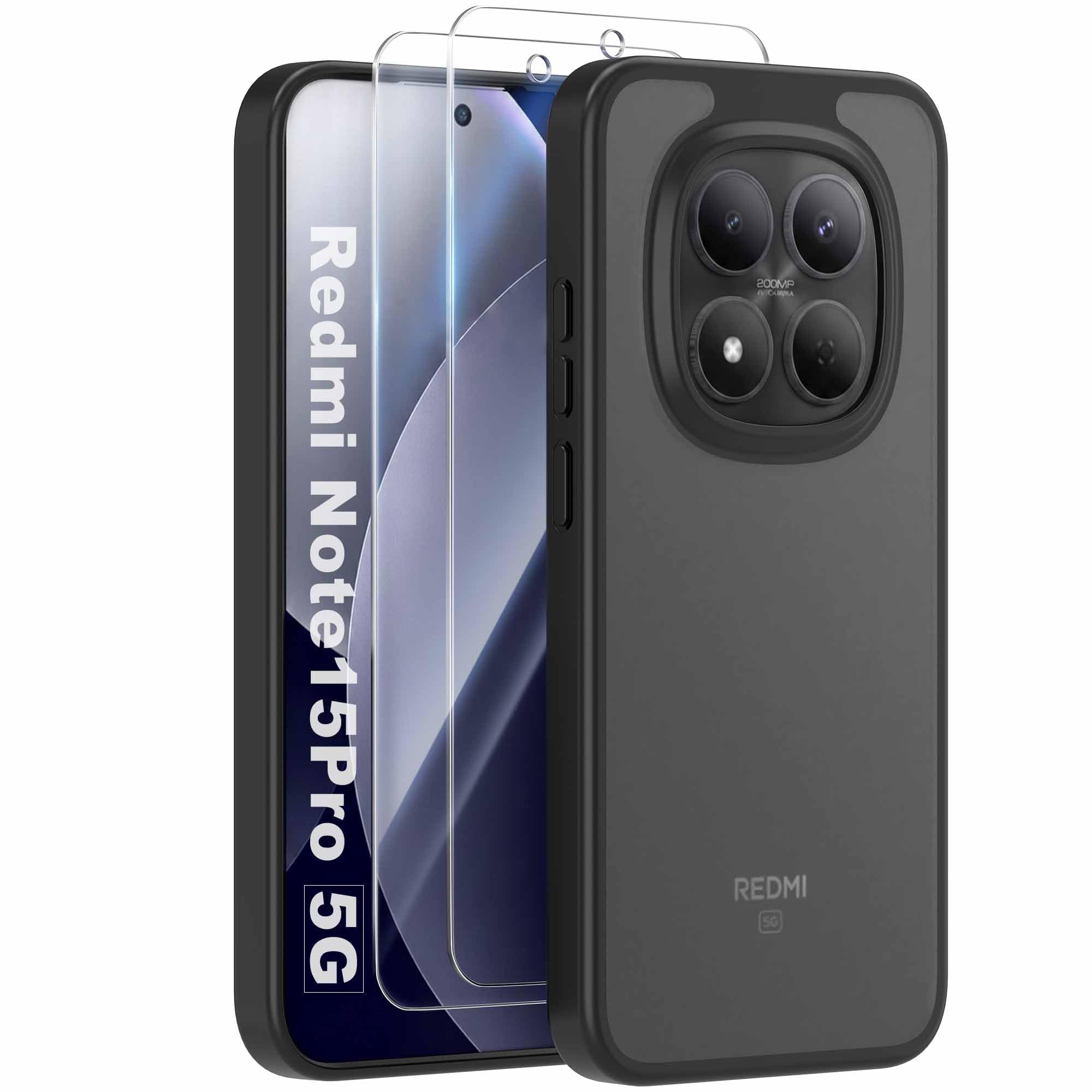 MOONESS Matte für Xiaomi Redmi Hülle mit 2 Schutzfolie, Kratzfest Transluzente Rückseite Vollständiger Kameraschutz Dünn Handyhülle