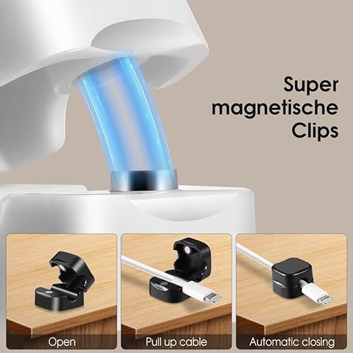 Miniatura 7 de Paquete de 12 soportes para cables magnéticos para escritorio, organizador de cables ajustable, soporte autoadhesivo para mesita de noche, cable de
