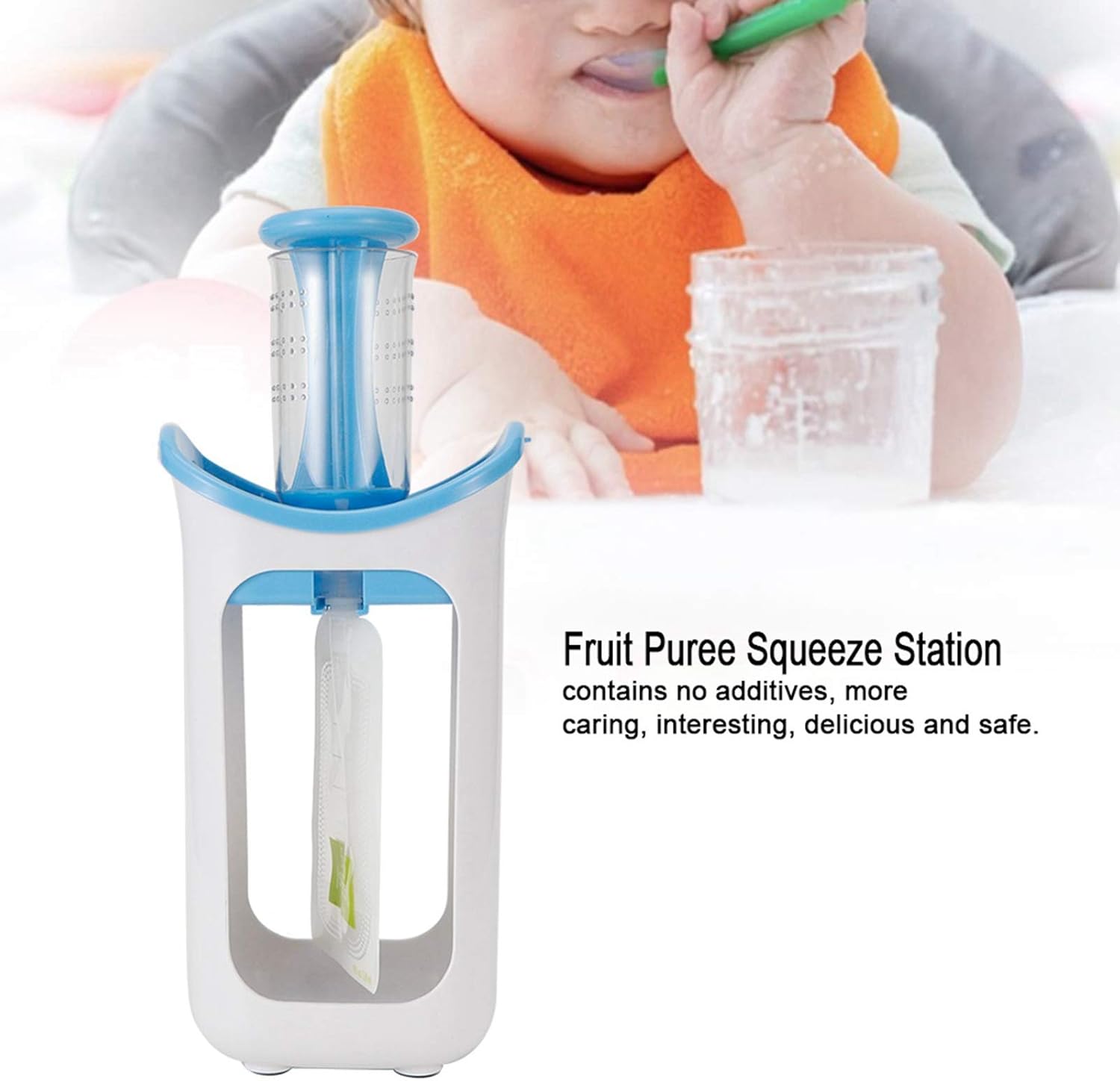 Baby Food Pouch Maker, Pouch Filling Station, Squeeze Station Press Store System Portable Children Fruit Puree Squeezer Food Pouches for Home Kitchen(Blue)