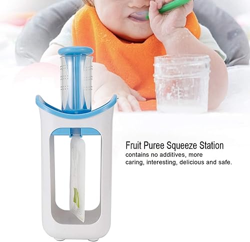 Miniatura 5 de Exprimidor de puré de frutas con 10 bolsas de compresión DIY Squeeze Station para alimentos (azul)