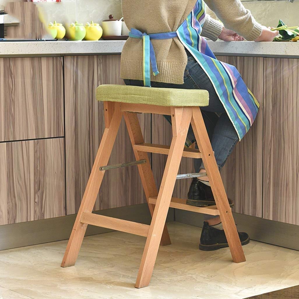 Escalera de Tijera/Escalera/Silla Plegable de 3 peldaños, Silla salvaescaleras de Madera Taburete extendido Cojines de Asiento Taburete Alto para Herramientas de jardín Altura 65 cm Uso Inte