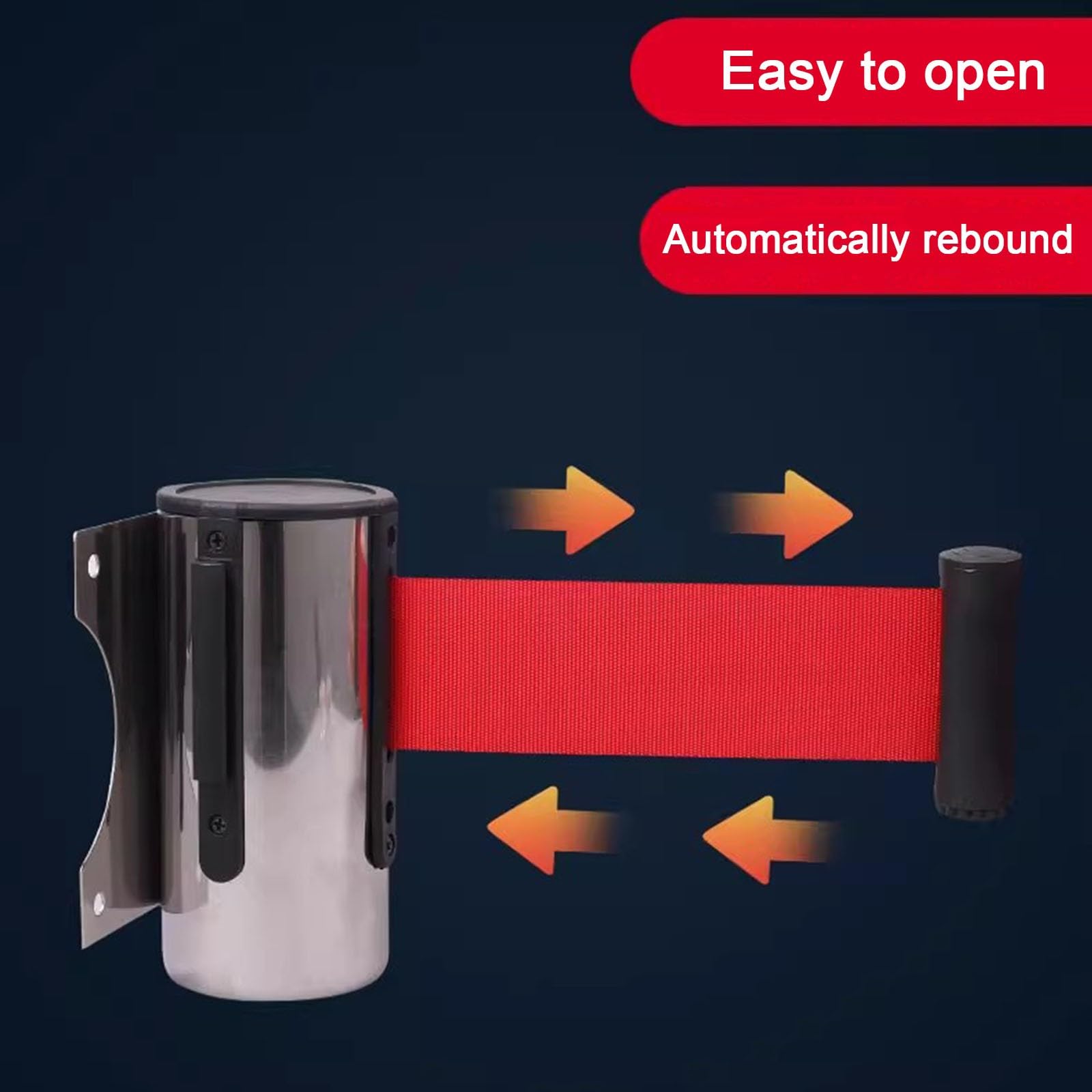 Taśma odgradzająca do kolejki, Zwijana taśma barierowa do montażu na ścianie Bariera chroniąca przed tłumem wielokolorowa 2m 3m 5m(Red,2M/6.5FT)