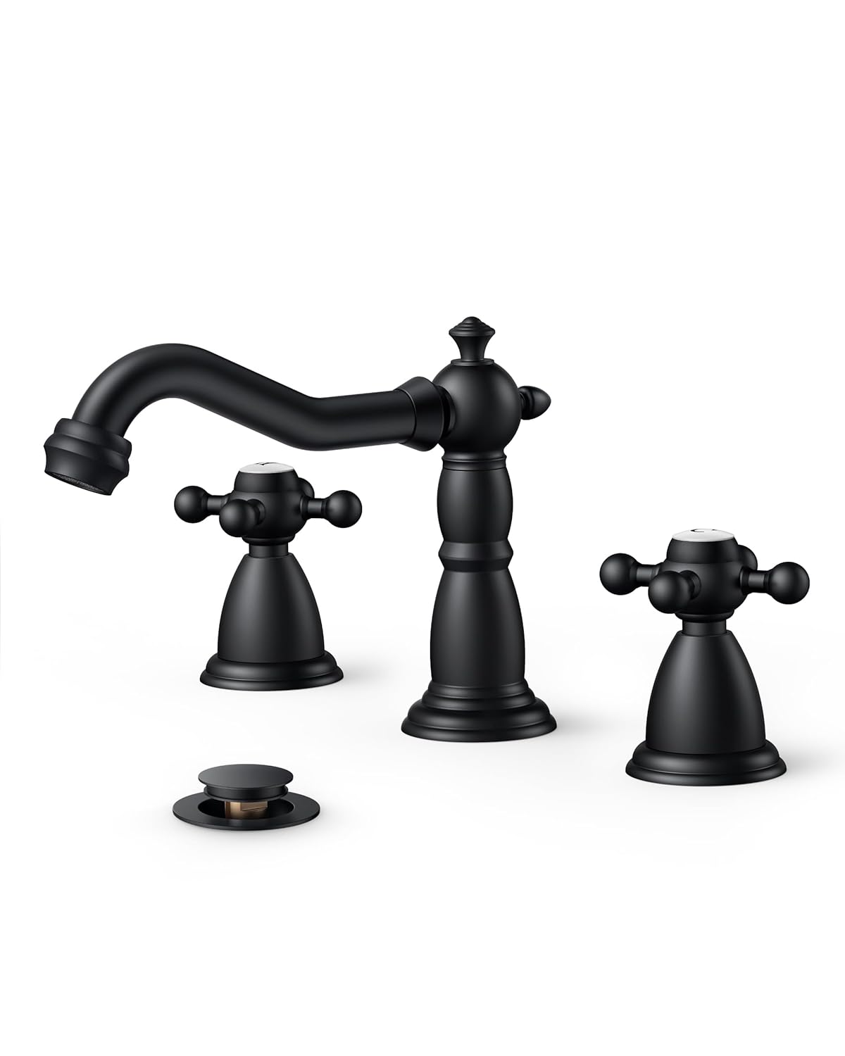 FORIOUS Matte Black 3 Hole Brass Vintage Farmhouse Bathroom Faucet 8 Inch Widespread Bathroom Faucets 2 Cross Handles