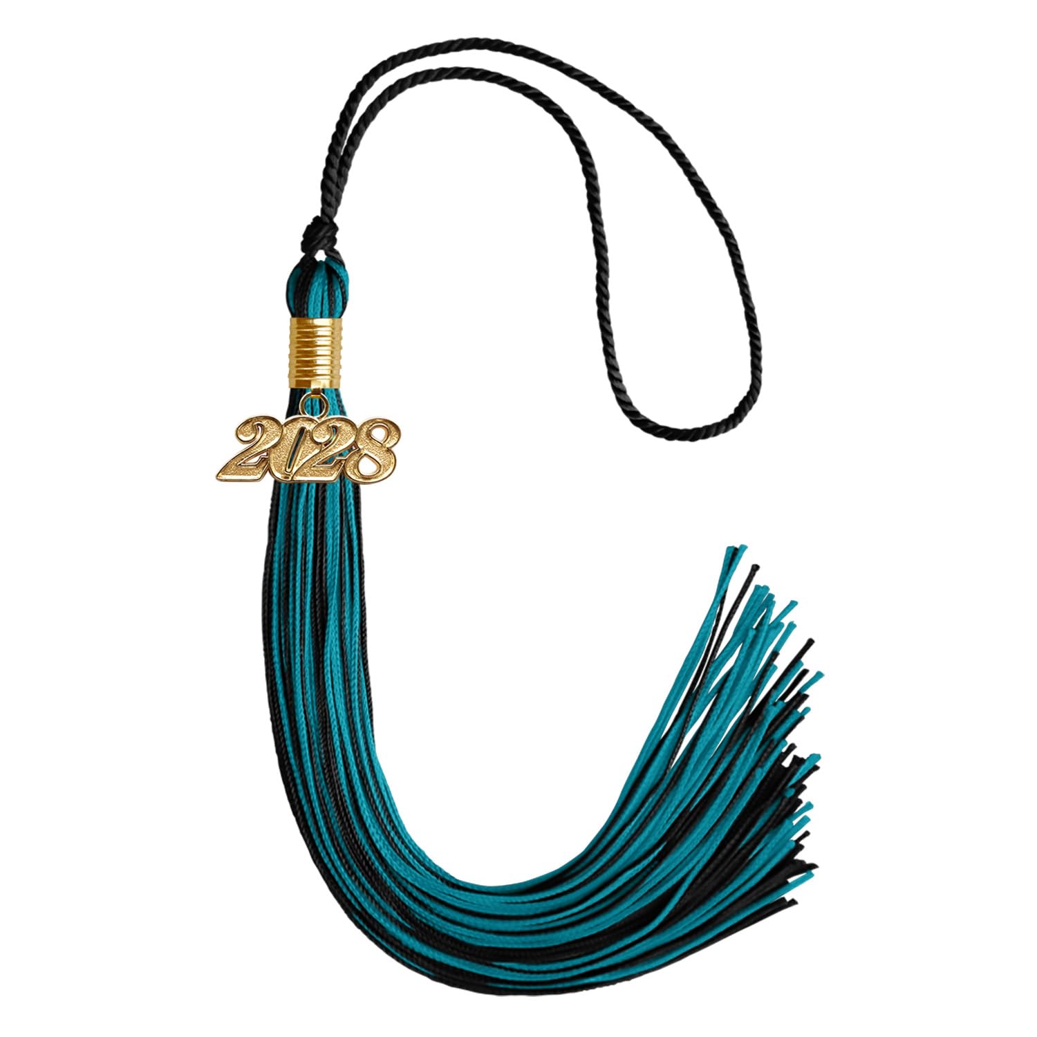 Endea Graduation Mixed Double Color Tassel with Gold Date Drop (Black/Peacock, 2028)
