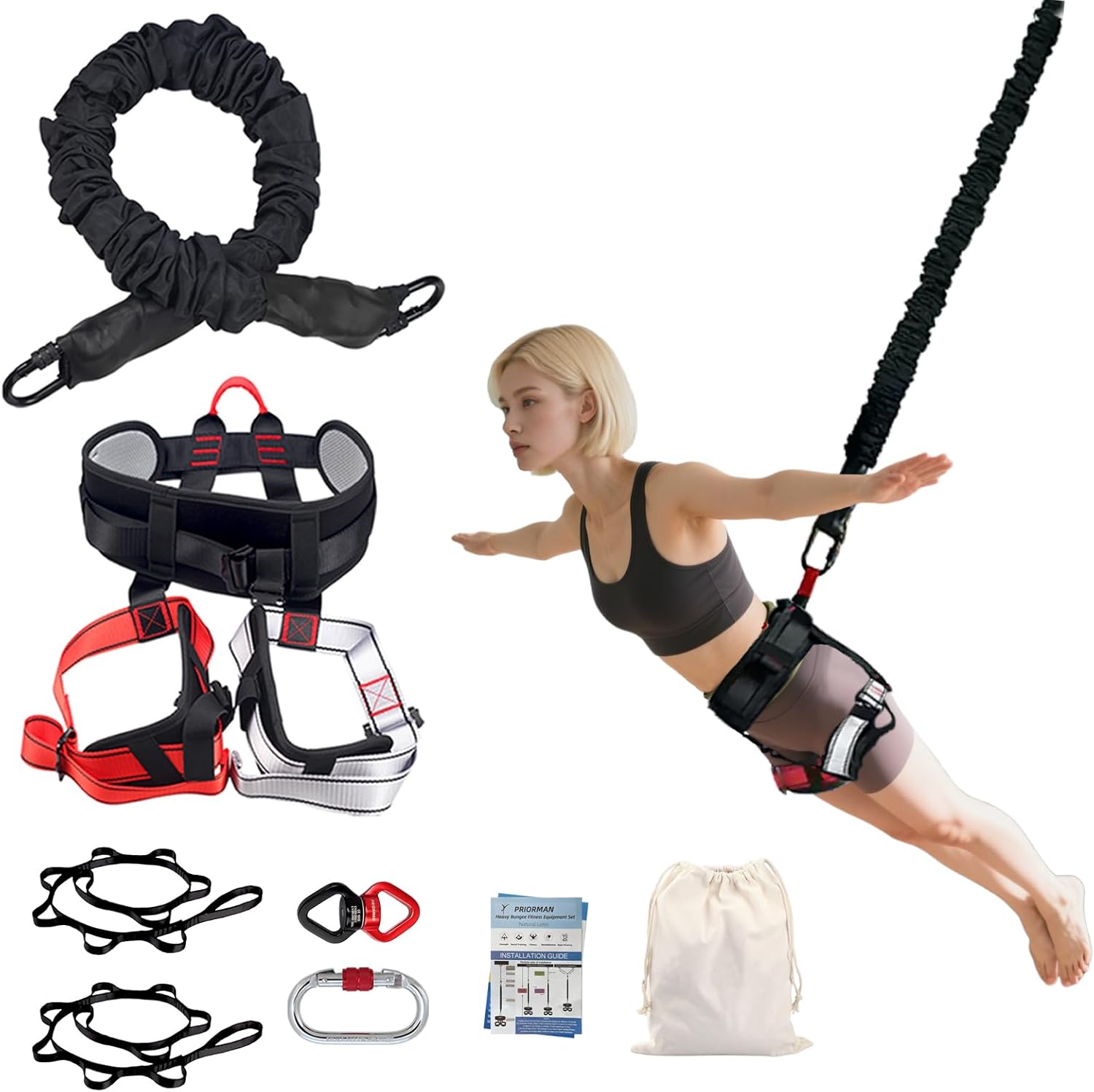 Bungee Fitness Set, Heavy Resistance Band Set, Professional 4D Yoga Bungee Rope Workout Equipment W/6 Sizes, for Home Gym Training & Fitness(Not for Extreme Sports) XS 88-110 lbs
