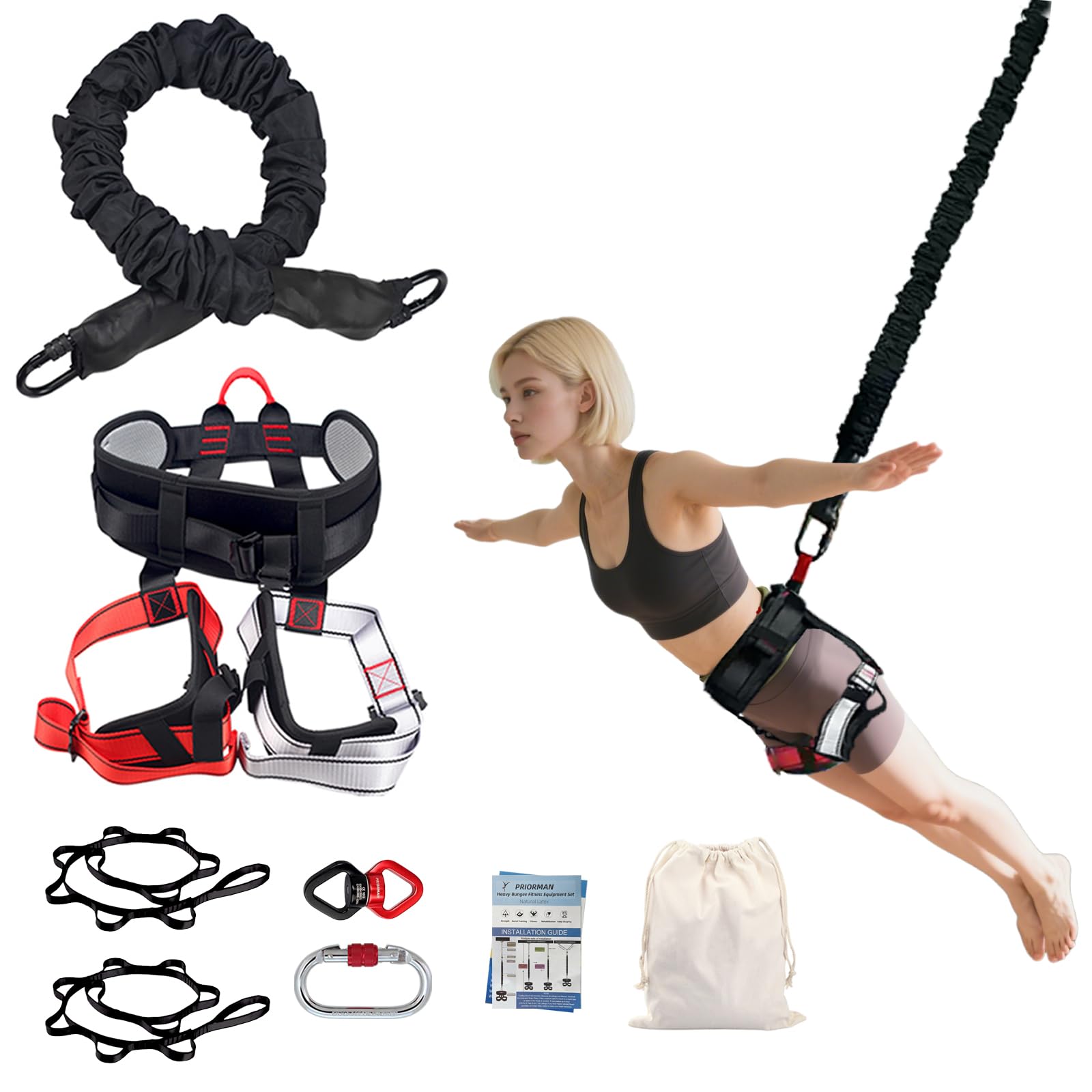 PRIORMAN Bungee Fitness Equipment Set Heavy Cord Bungee Dance Resistance Belt Rope Workout Fitness Gym Professional Training Equipment