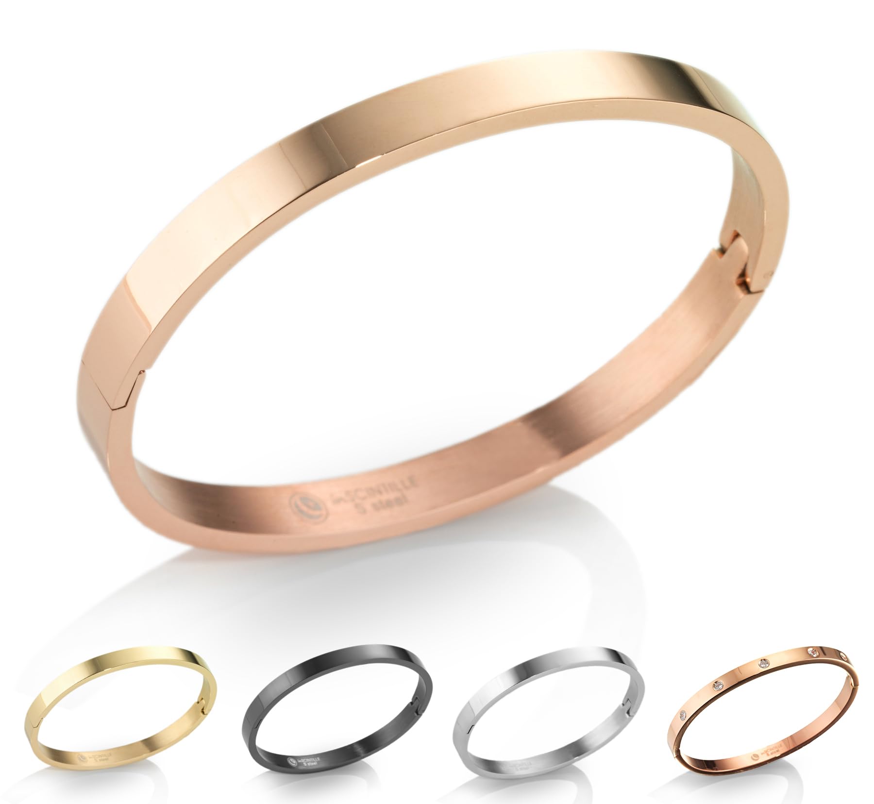 inSCINTILLE Bangle Pulsera Rígida de Acero Inoxidable para Mujer con Caja de Regalo Incluida