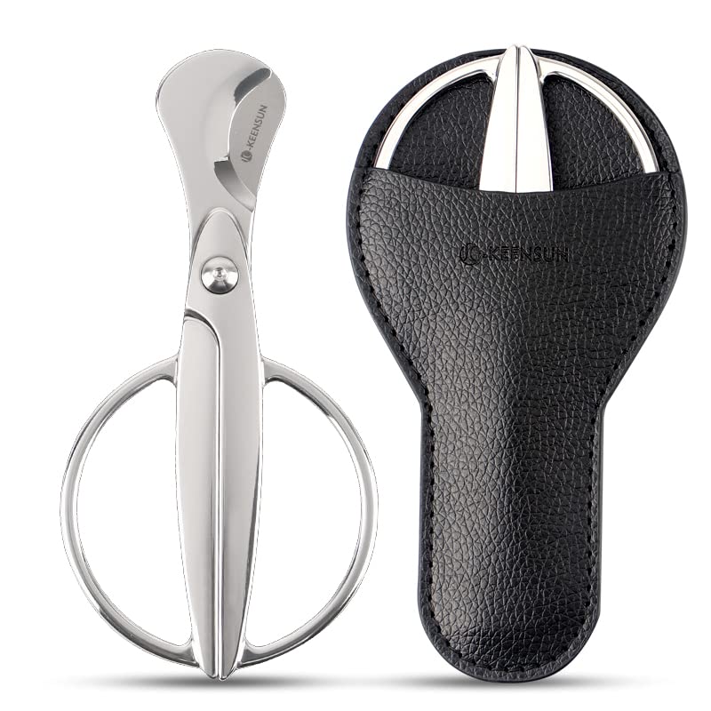 Image of KEENSUN Cigar Scissors Cutter, Stainless Steel Guillotine Double Blade Straight Cut Scissors (Silver) with Leather Case Cigar Accessories for Cigars(2.75 inch Handle Width)