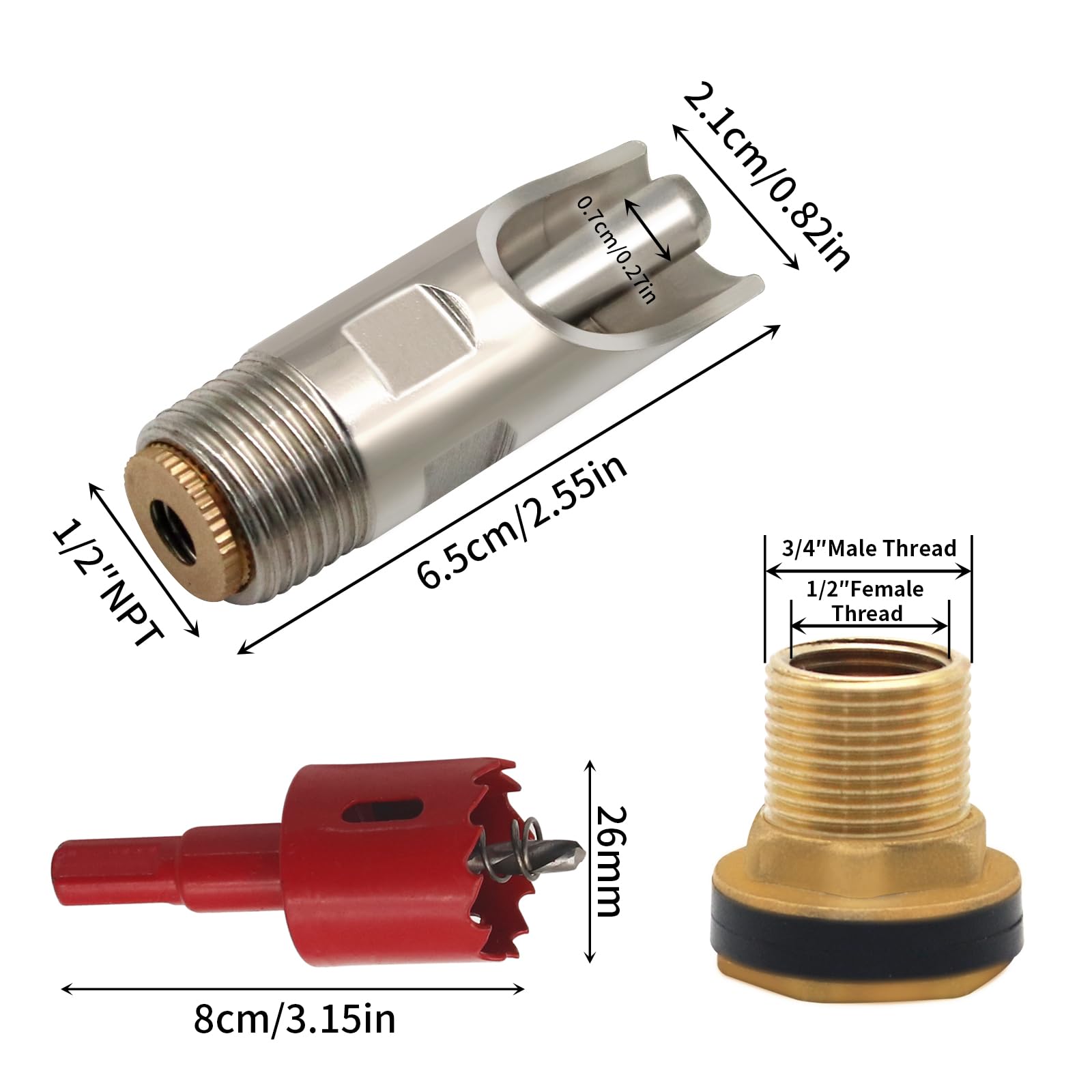 Paquete de 5 bebedores automáticos de pezón de cerdo de acero inoxidable NPT de 1/2 pulgadas + conector de tanque de agua de latón para lechones y cerdos (con sierra perforadora)