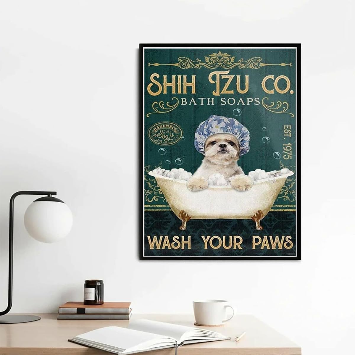 YEEIFFD 5D Diamond Art Shih Tzu Dog Bath Soap Diamond Painting Kits for Adults Paint by Number for Home Recreation and Wall Decoration 12x16 Inches