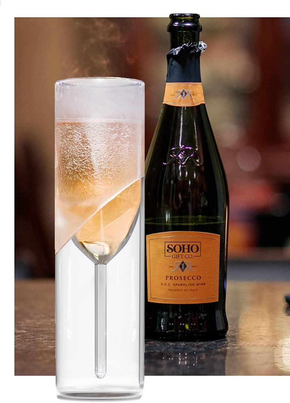 GALVANOX LèVale Gift for Couples - Freezable Champagne Flute Glasses - Double Walled Freezer Chilled Stemless Wine Glass with Ice Walls, 7 oz (Gift set of 2)