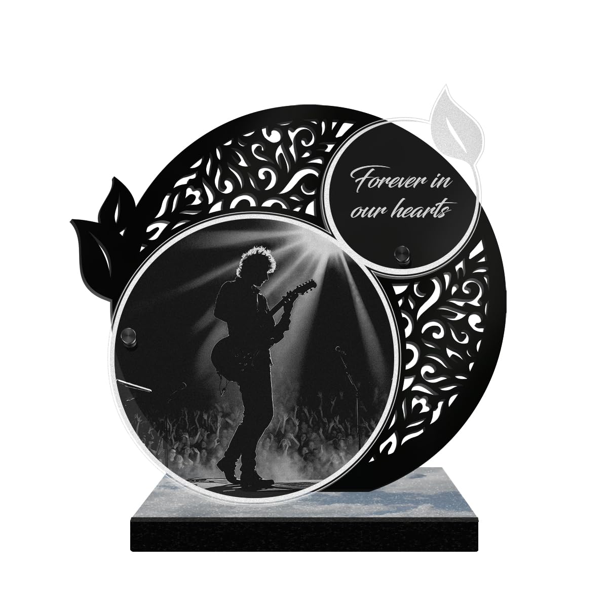 ETERNEL - Personalized Lace Memorial Plaque - Rock Music, Musician, Concert - Customizable text, laser-engraved memorial plaque for tribute, tombstone, mortuary, funeral mourning