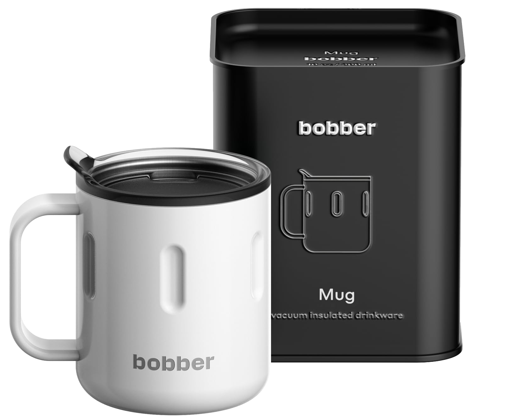 Amazon.com: BOBBER 10 oz Insulated Tea Cup with Lid & Handle  Stainless  Steel Tea Thermo Cup for Hot and Cold Drinks  Double Walled, & Reusable Travel  Mug for Office (White) :