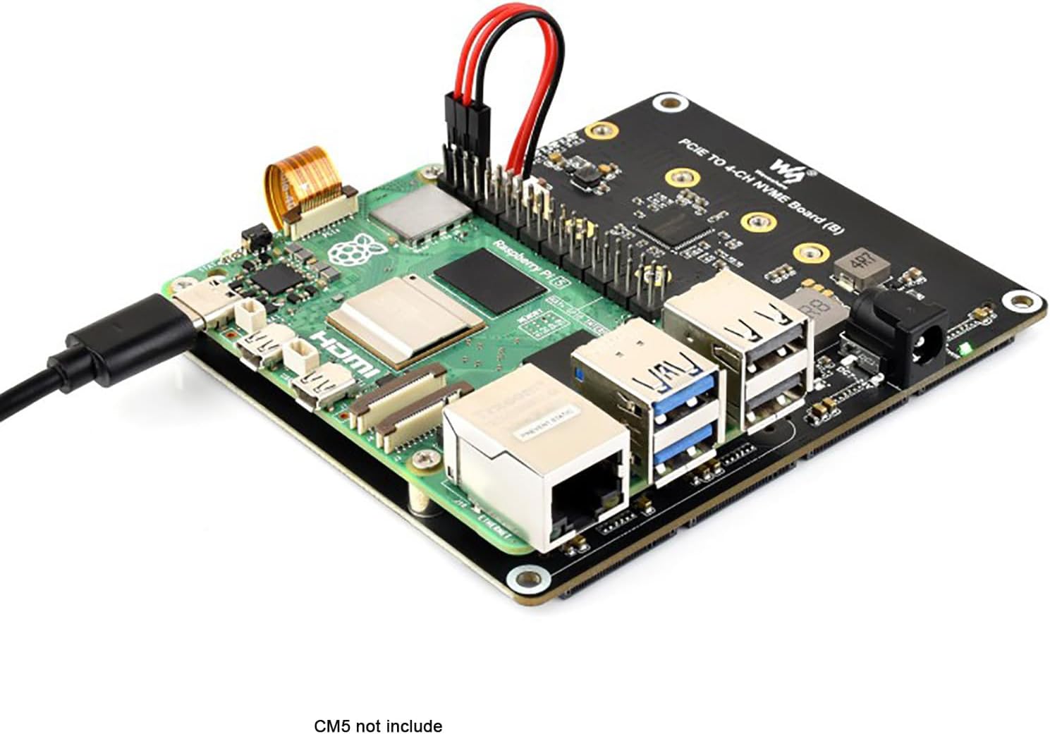 PCIe to 4-Ch NVMe M.2 Adapter Board for Raspberry Pi 5 | 4-Ch SSD Expansion | Boot Support | 7V-24V Power Input | LED Indicators